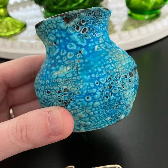 Courchevel France Turquoise Glaze Fat Lava Mini Vase